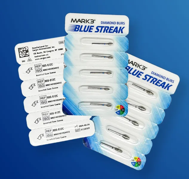 Blue Streak Diamond Burs FG Flame Pkg/5