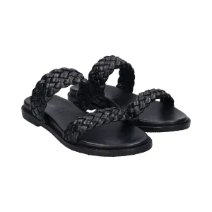 bugatti Black Premium Leather Flat Sandals