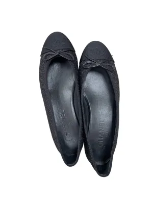 Chanel Ballet Flats Black Glitter / Grosgrain Size 39 SKC1739