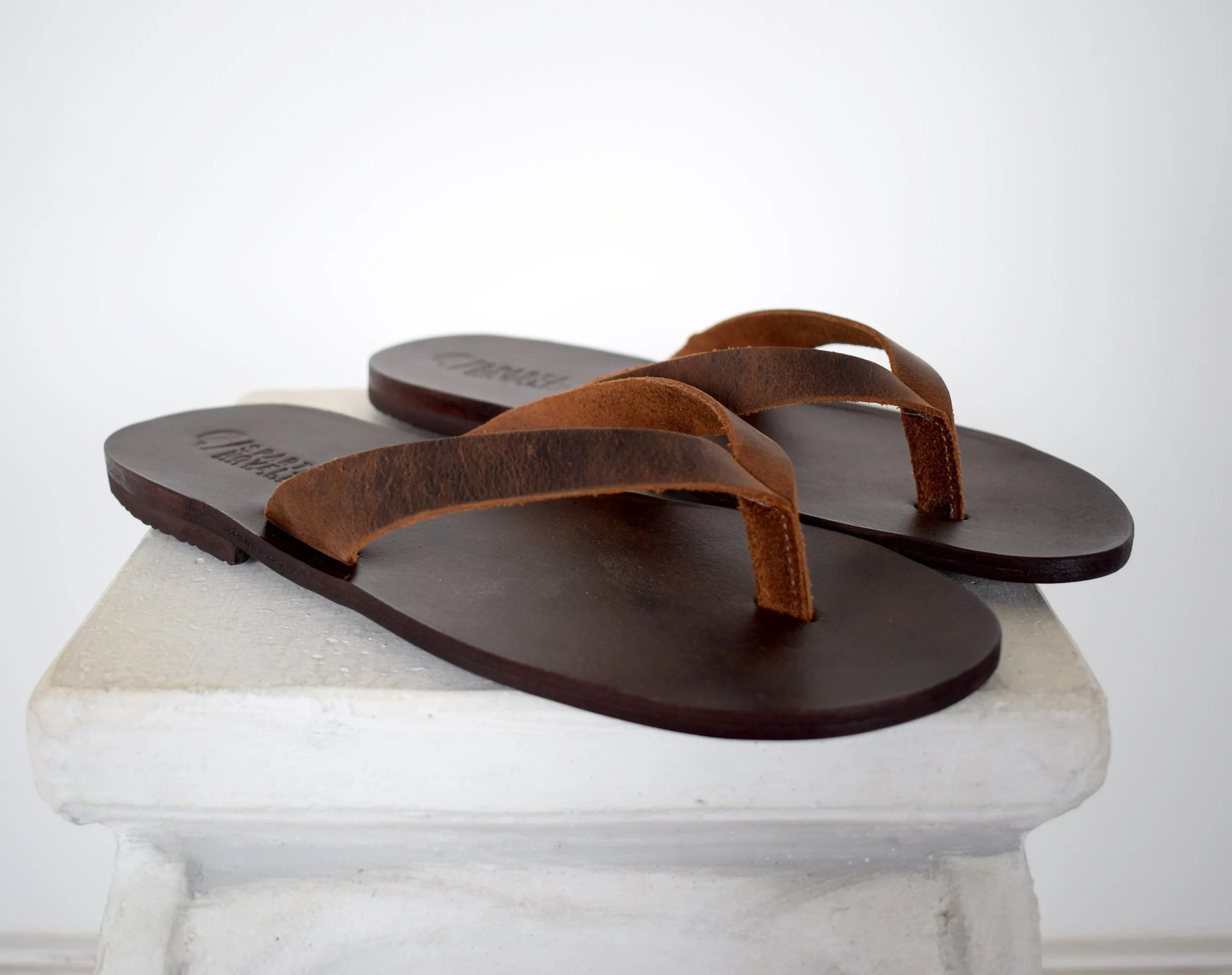 Flip flop Greek Leather sandals - slipers Men, Thongs brown Color, leather sole - insole