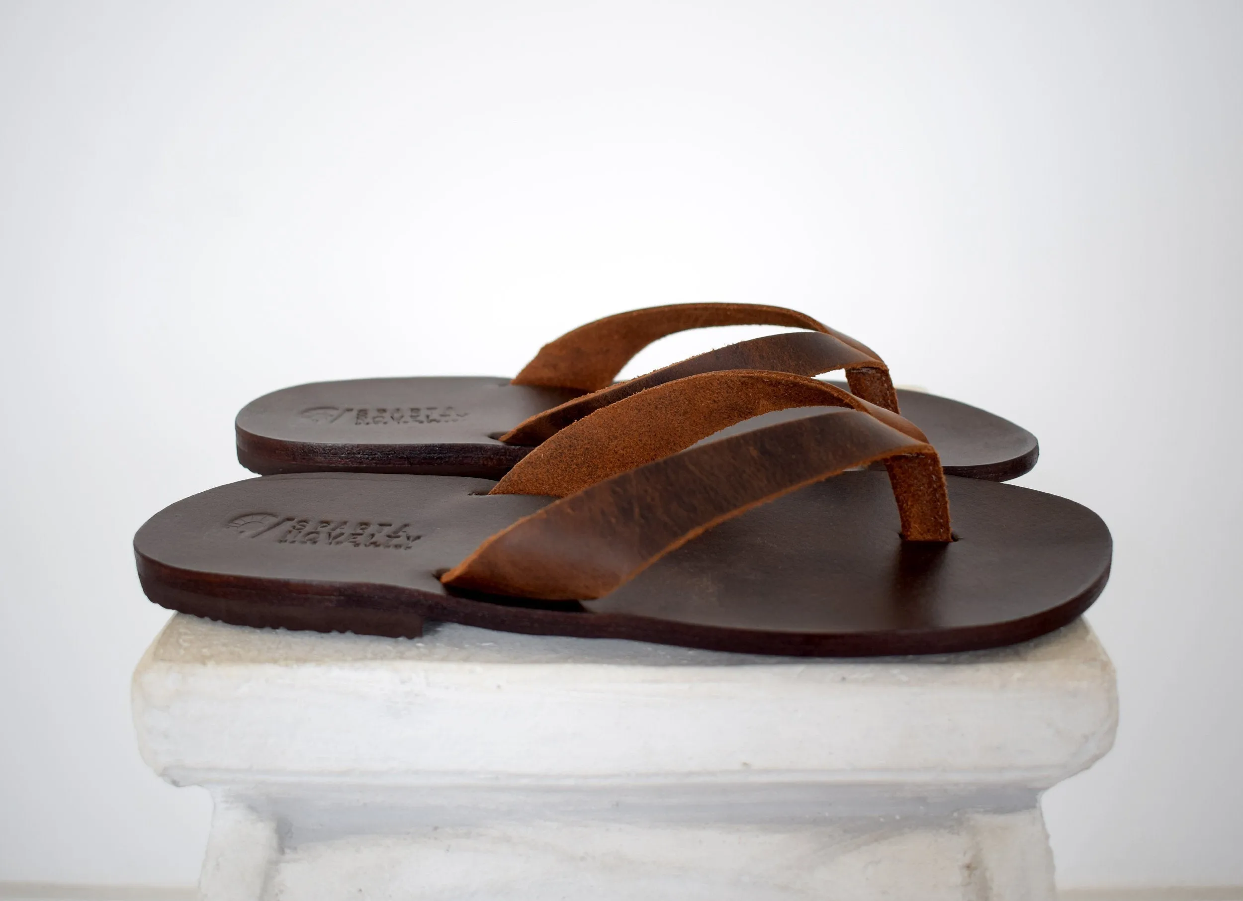 Flip flop Greek Leather sandals - slipers Men, Thongs brown Color, leather sole - insole