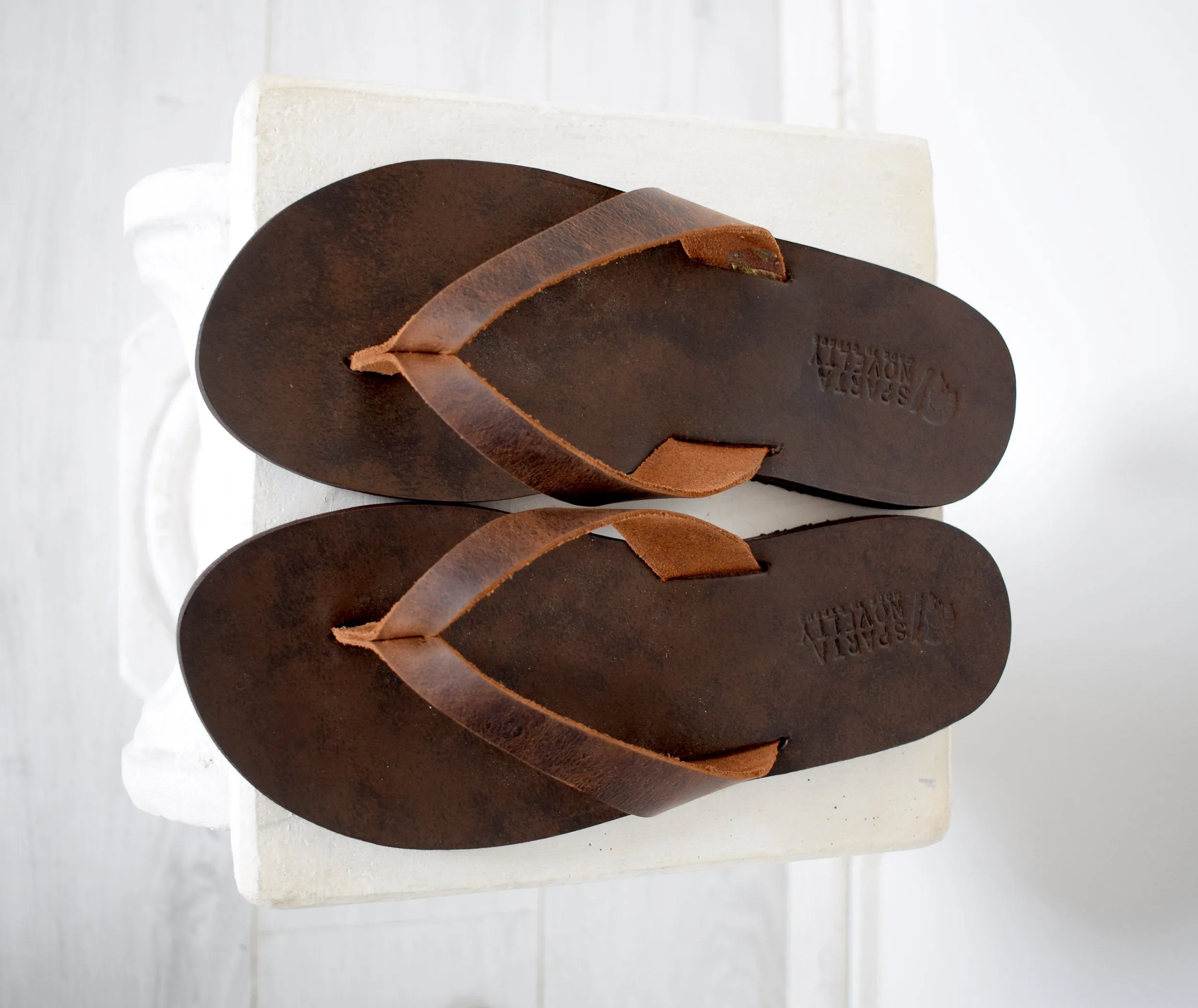 Flip flop Greek Leather sandals - slipers Men, Thongs brown Color, leather sole - insole