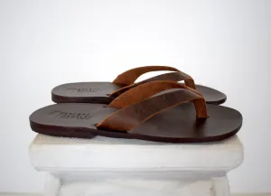 Flip flop Greek Leather sandals - slipers Men, Thongs brown Color, leather sole - insole