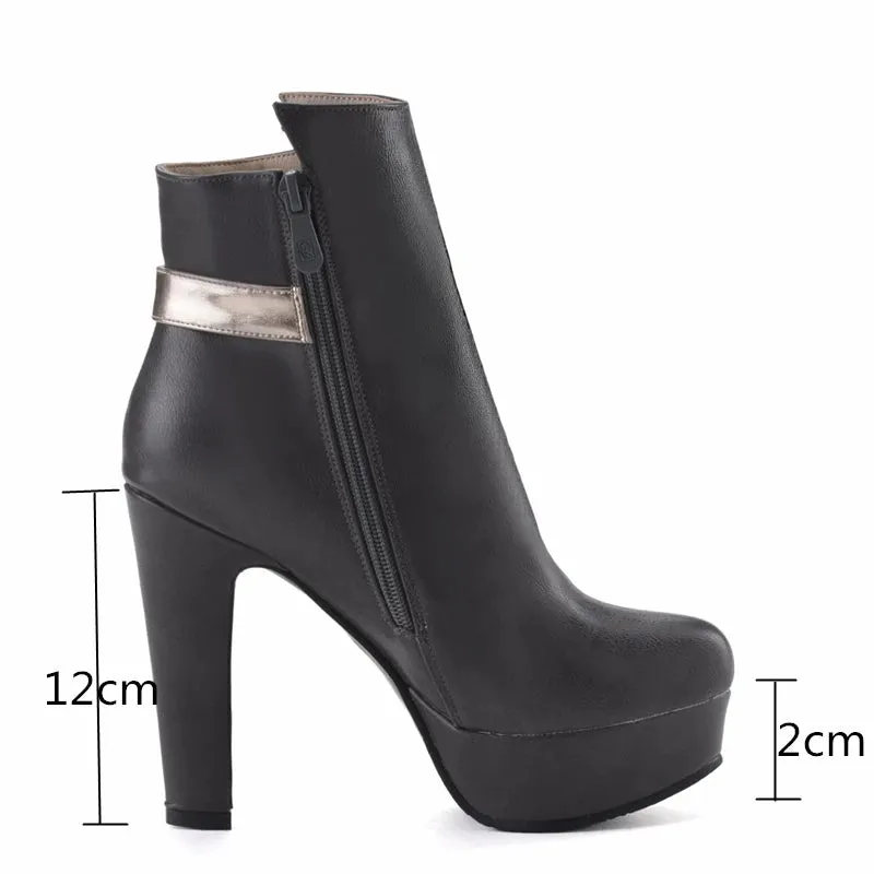 High Heels Buckle Platform PU Leather Boots