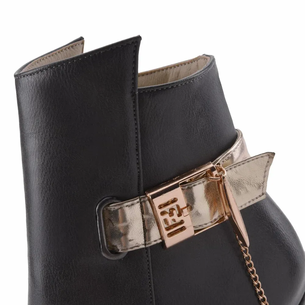 High Heels Buckle Platform PU Leather Boots