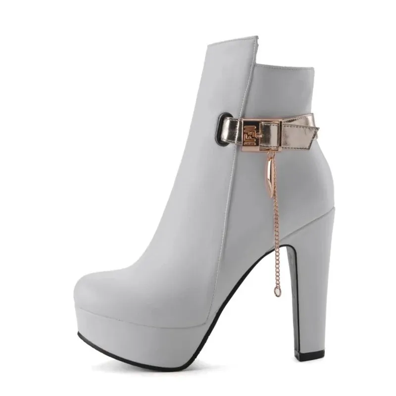 High Heels Buckle Platform PU Leather Boots