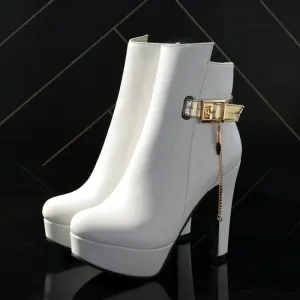 High Heels Buckle Platform PU Leather Boots