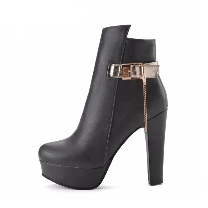 High Heels Buckle Platform PU Leather Boots