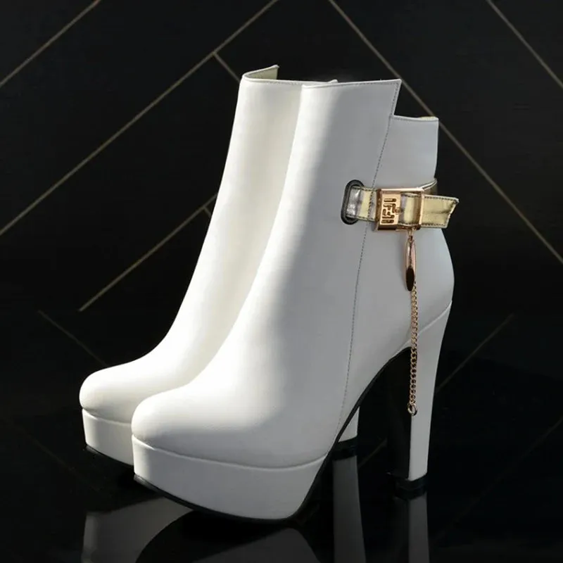 High Heels Buckle Platform PU Leather Boots