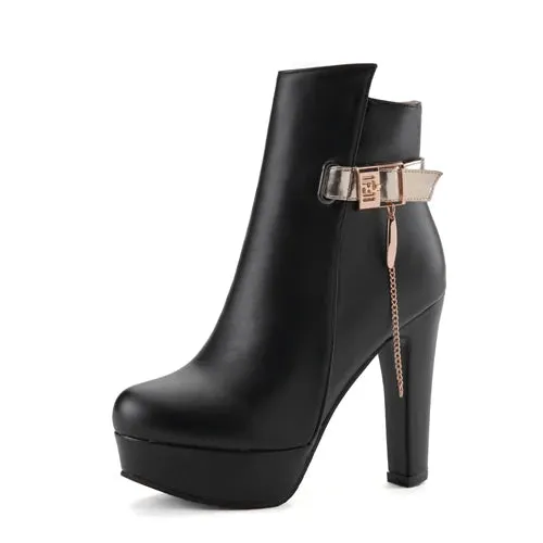 High Heels Buckle Platform PU Leather Boots