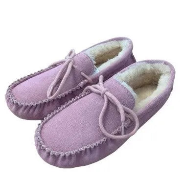 Ladies 'Susie' Lambswool Moccasin with Hard Sole - Pink