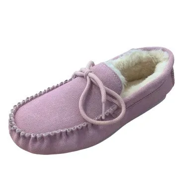Ladies 'Susie' Lambswool Moccasin with Hard Sole - Pink