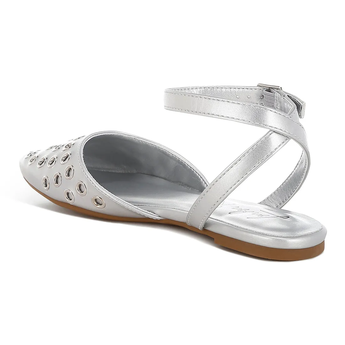 Metallic Eyelet Detail Flat Sandals