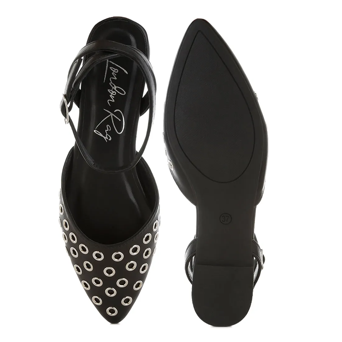Metallic Eyelet Detail Flat Sandals