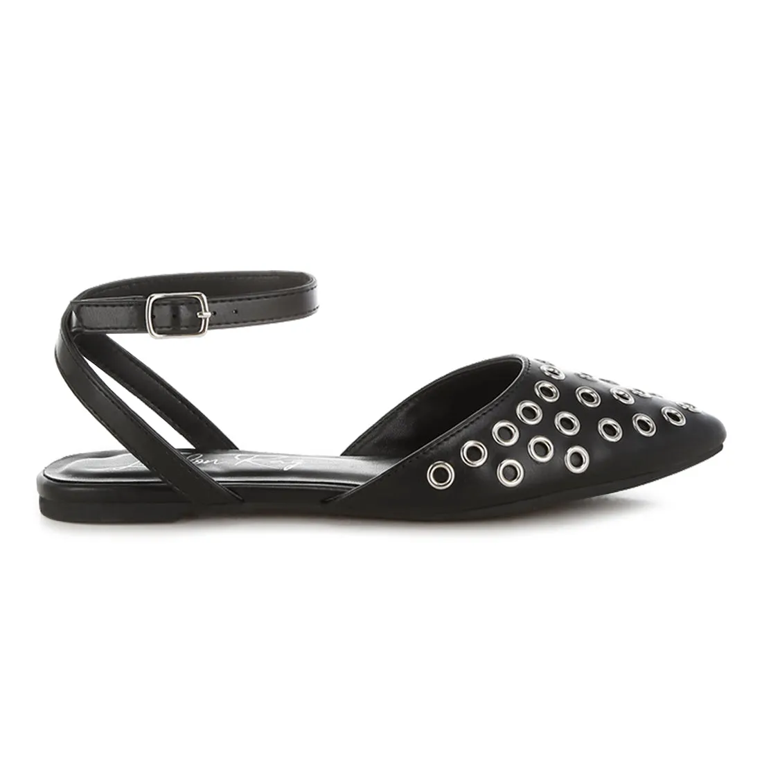 Metallic Eyelet Detail Flat Sandals