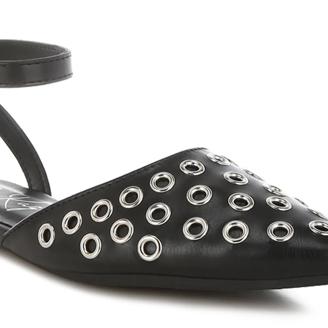 Metallic Eyelet Detail Flat Sandals