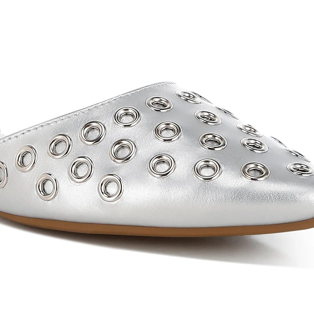 Metallic Eyelet Detail Flat Sandals