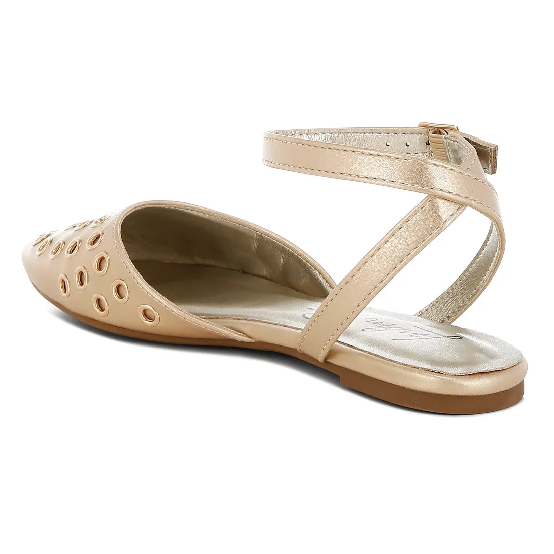 Metallic Eyelet Detail Flat Sandals