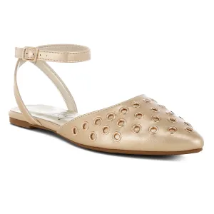 Metallic Eyelet Detail Flat Sandals