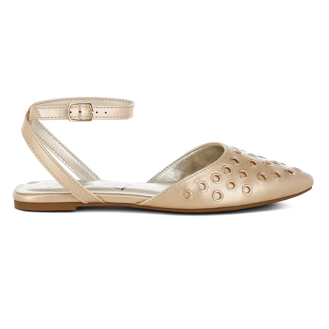 Metallic Eyelet Detail Flat Sandals