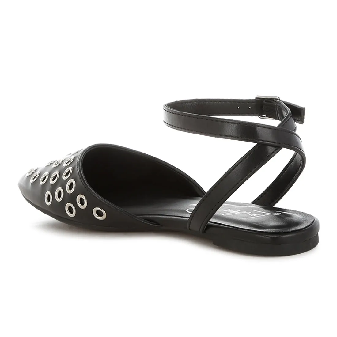 Metallic Eyelet Detail Flat Sandals