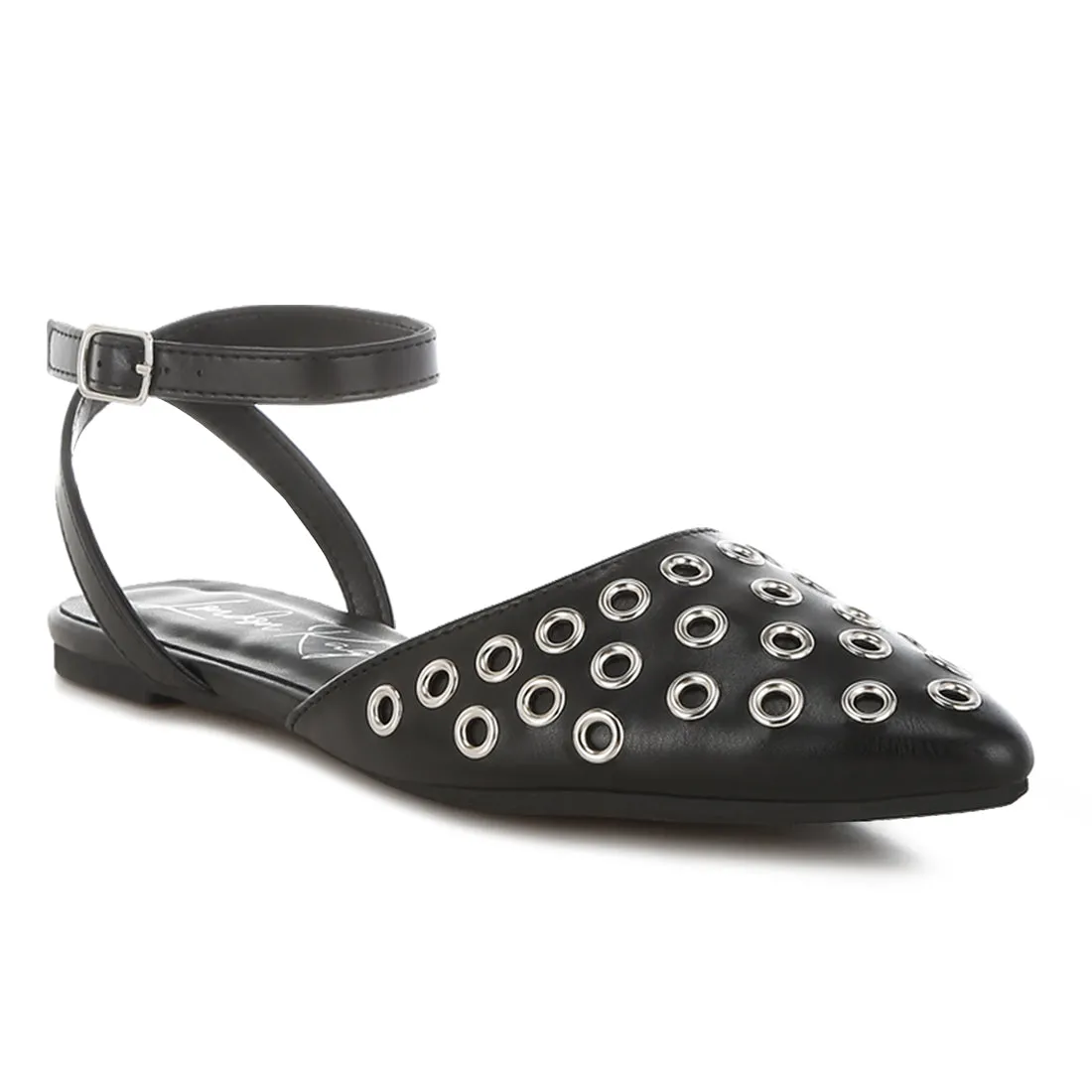 Metallic Eyelet Detail Flat Sandals