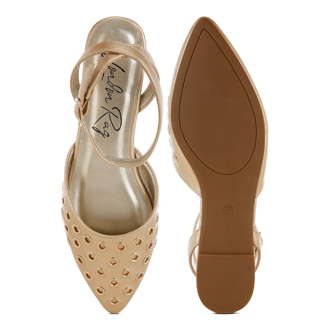 Metallic Eyelet Detail Flat Sandals