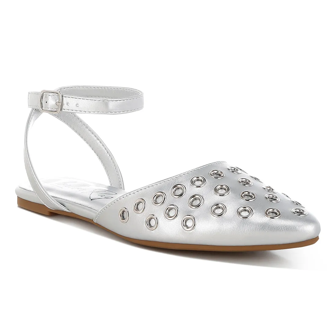 Metallic Eyelet Detail Flat Sandals
