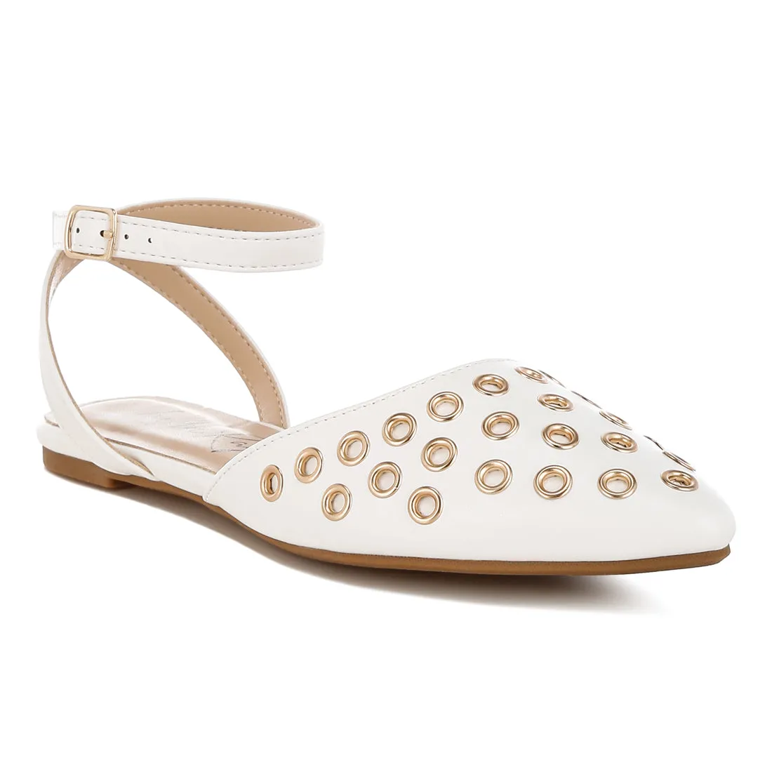 Metallic Eyelet Detail Flat Sandals