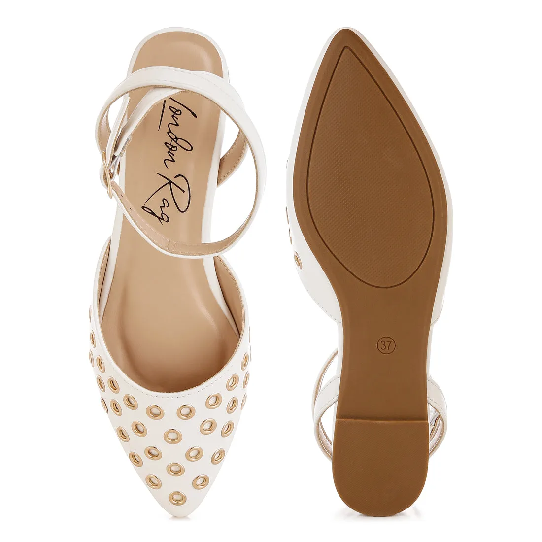 Metallic Eyelet Detail Flat Sandals