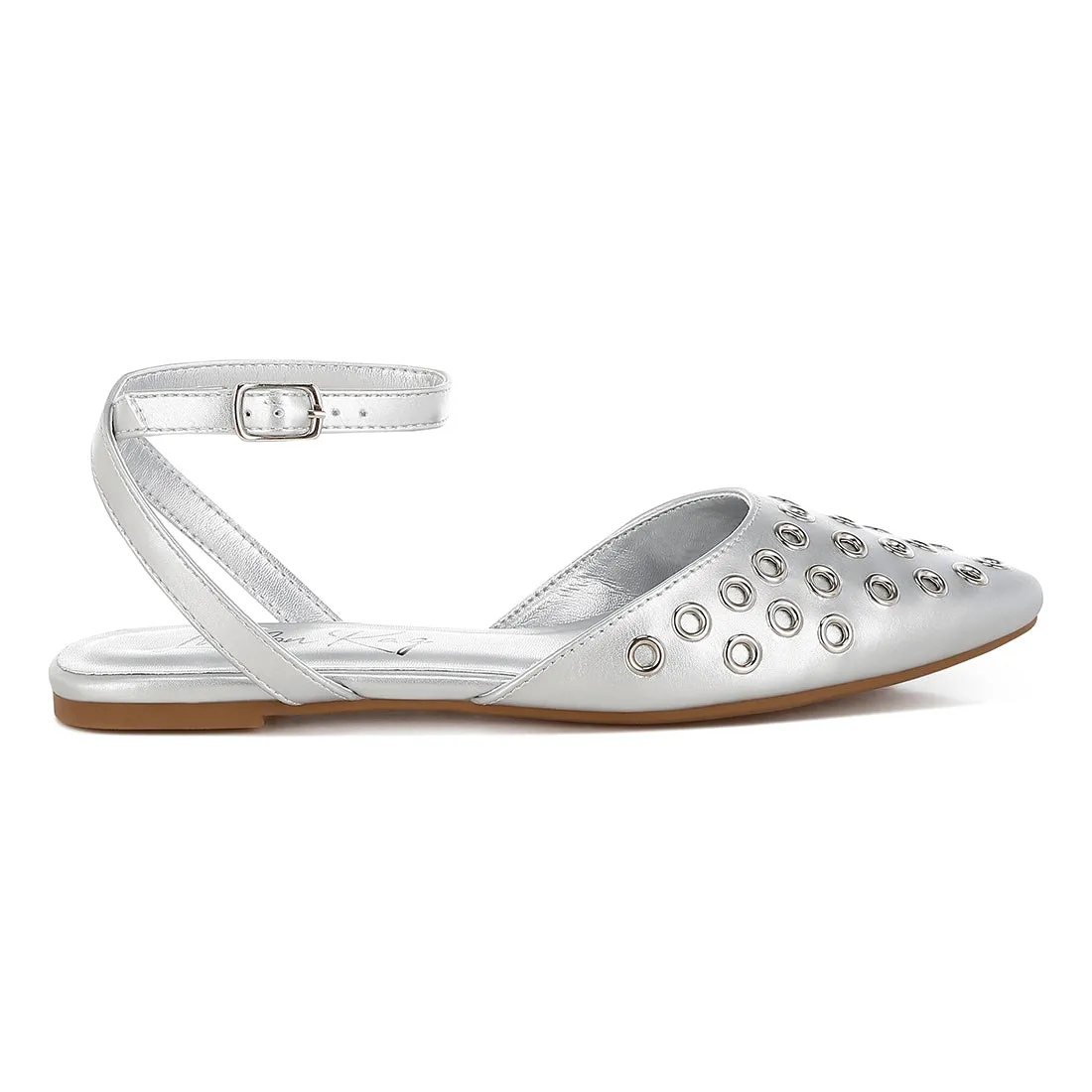 Metallic Eyelet Detail Flat Sandals
