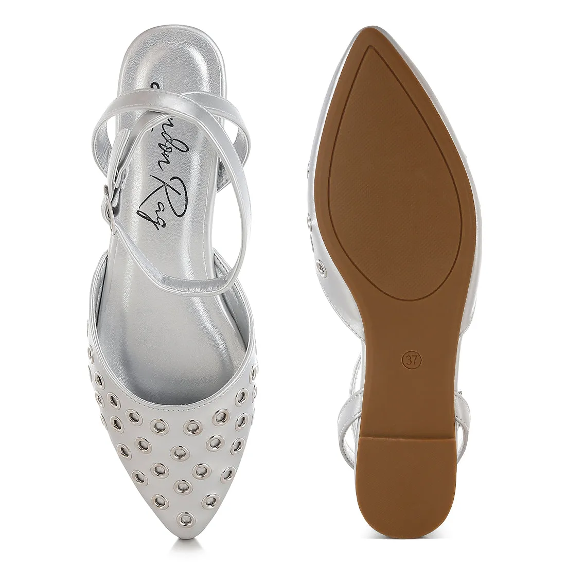 Metallic Eyelet Detail Flat Sandals