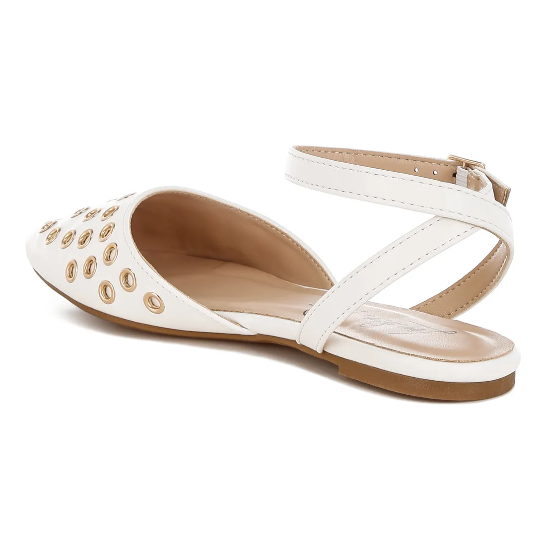 Metallic Eyelet Detail Flat Sandals