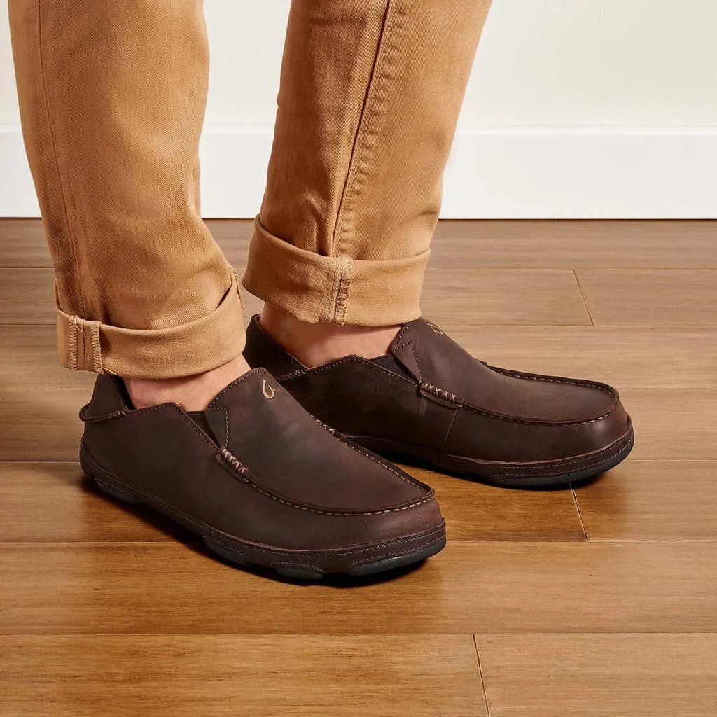 OluKai Men's Moloa Slip Ons- Dark Wood/Dark Java