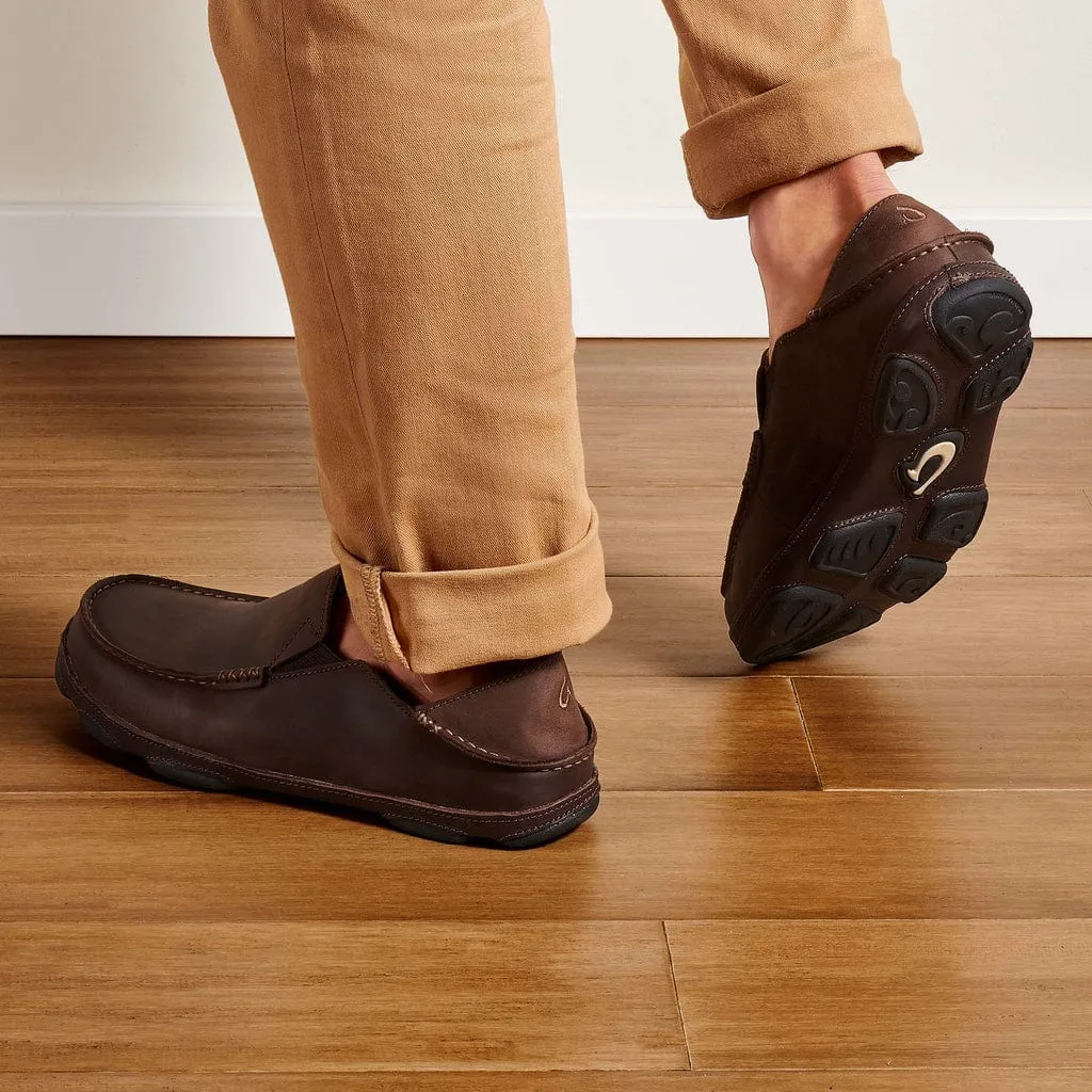 OluKai Men's Moloa Slip Ons- Dark Wood/Dark Java