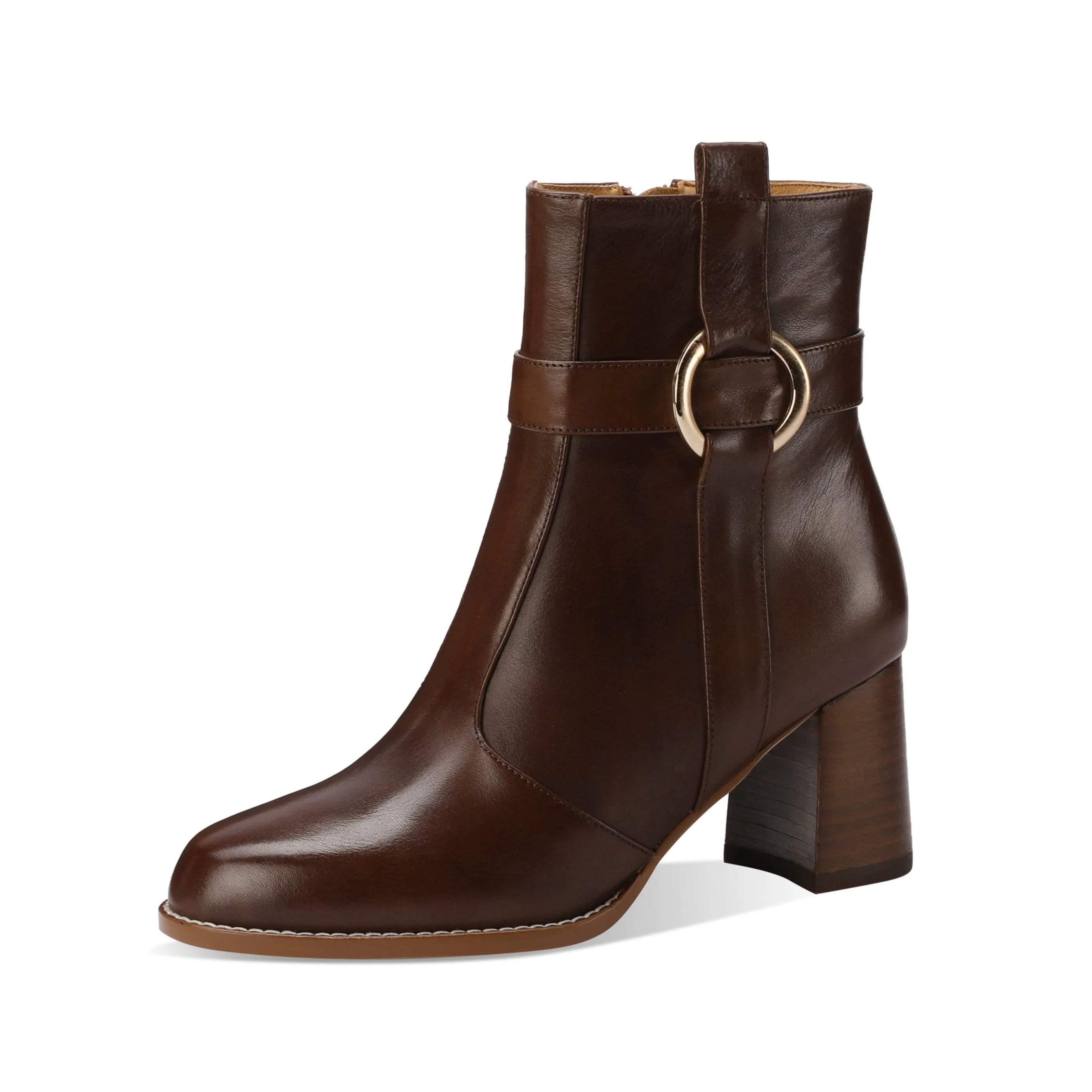 TinaCus Women's Genuine Leather Block Heel Handmade Side Zip Ankle Boots