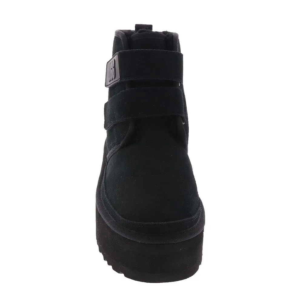 UGG Neumel Black Suede Fashion Sticky Casual Strap Fur Platform Ankle Boots 8