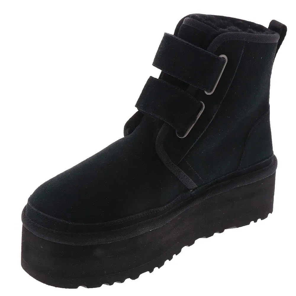 UGG Neumel Black Suede Fashion Sticky Casual Strap Fur Platform Ankle Boots 8