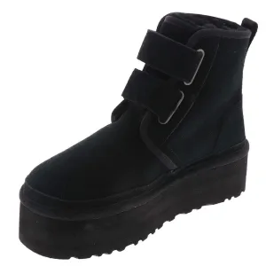 UGG Neumel Black Suede Fashion Sticky Casual Strap Fur Platform Ankle Boots 8