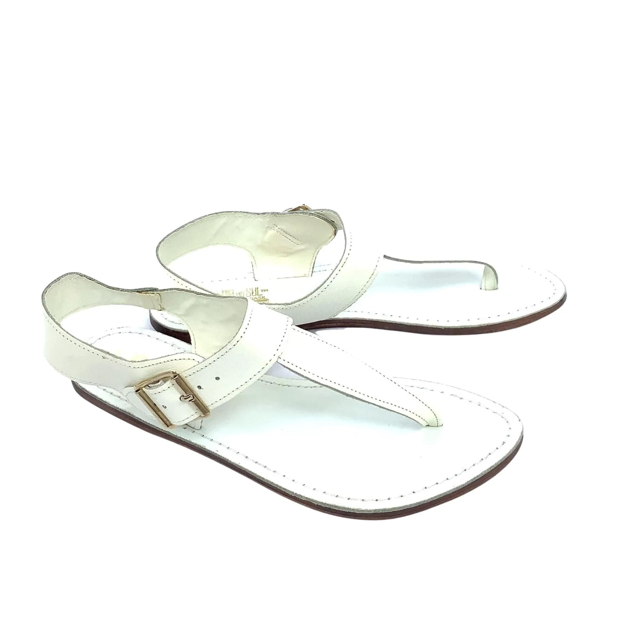 White Leather Flat Sandals