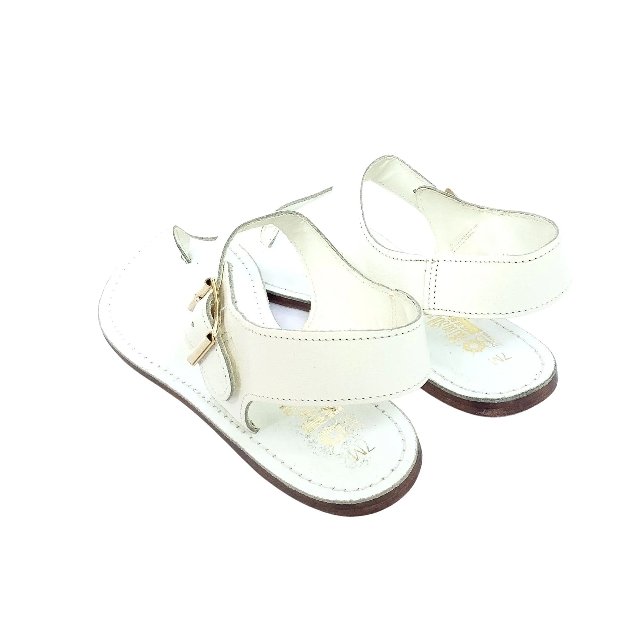 White Leather Flat Sandals