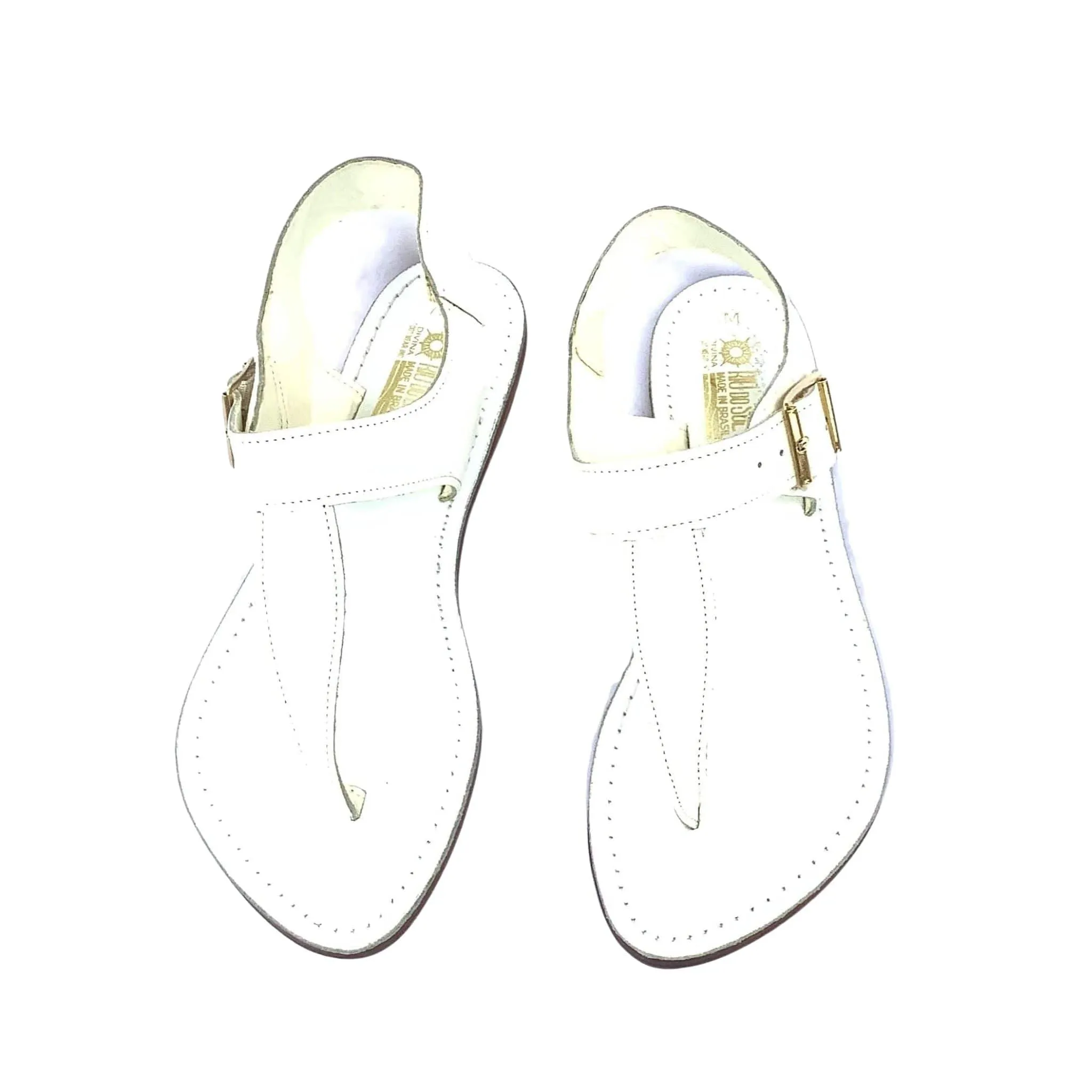 White Leather Flat Sandals