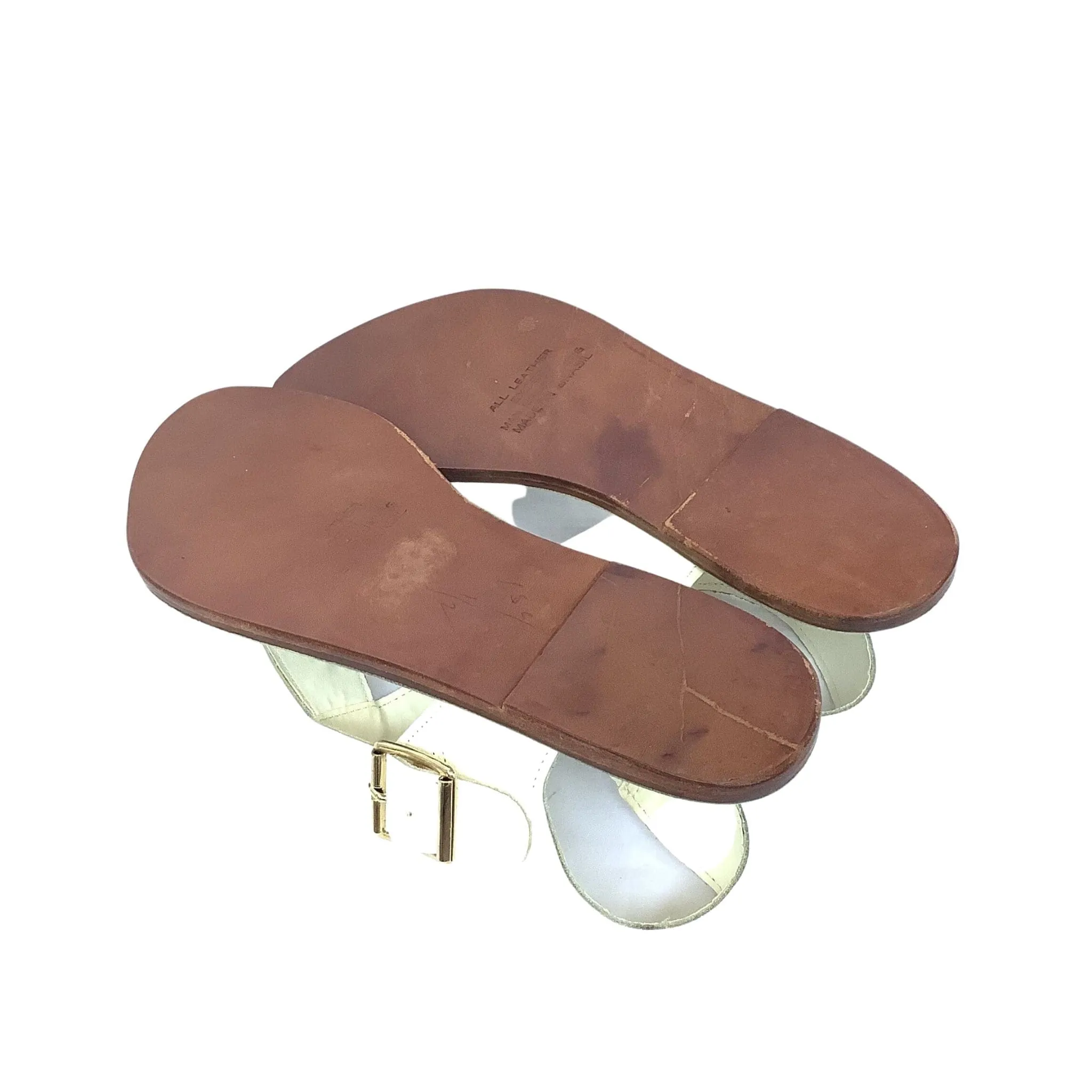 White Leather Flat Sandals