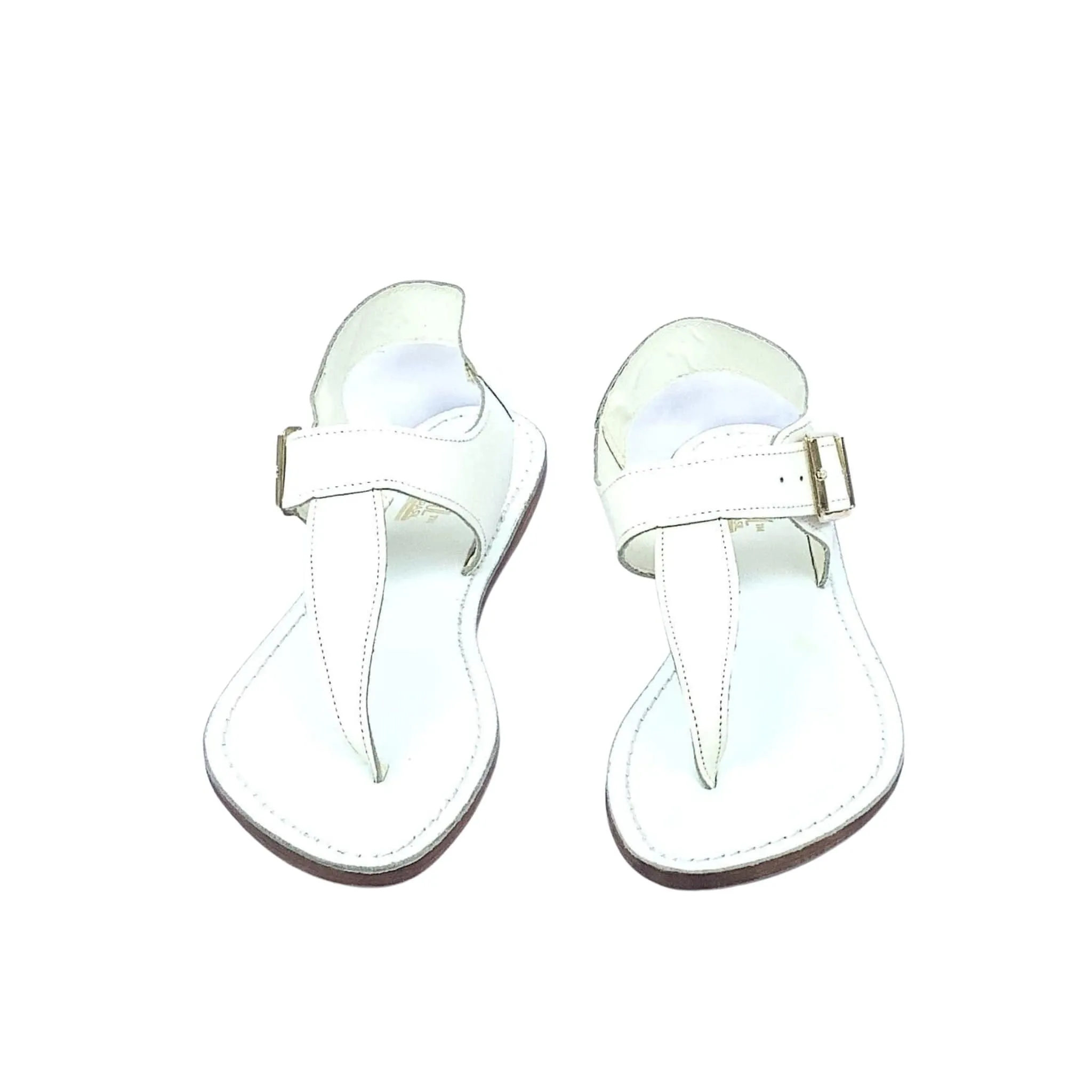 White Leather Flat Sandals