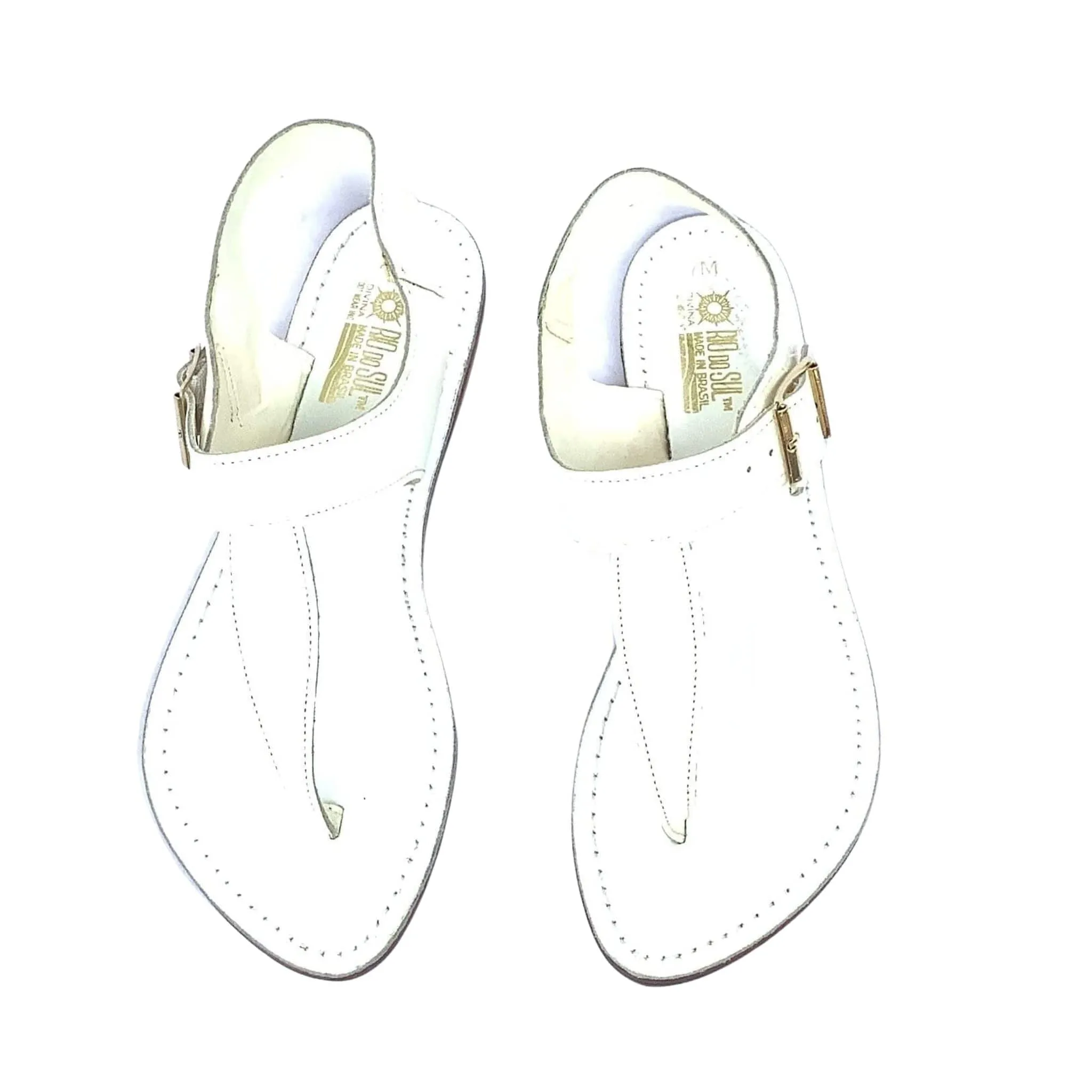 White Leather Flat Sandals